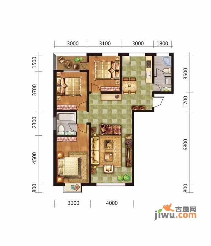 五矿万泉公元3室2厅2卫124.5㎡户型图