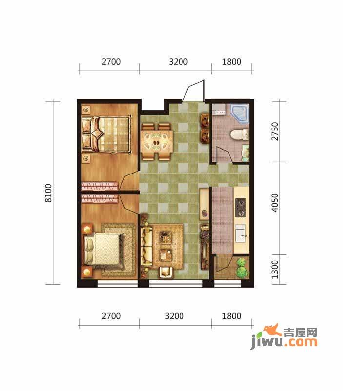 五矿万泉公元2室2厅1卫75.8㎡户型图