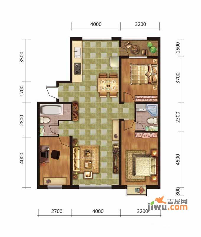 五矿万泉公元3室2厅2卫129.4㎡户型图