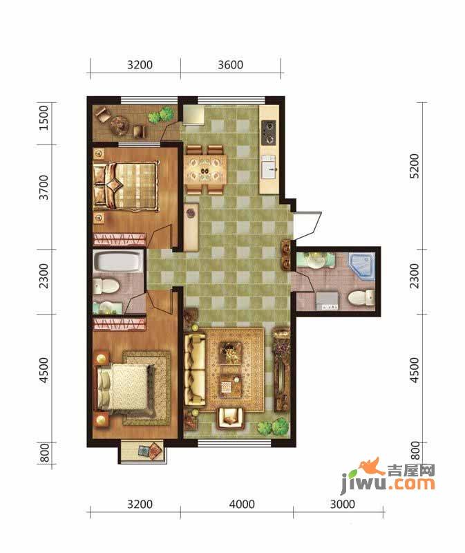 五矿万泉公元2室2厅2卫113.3㎡户型图