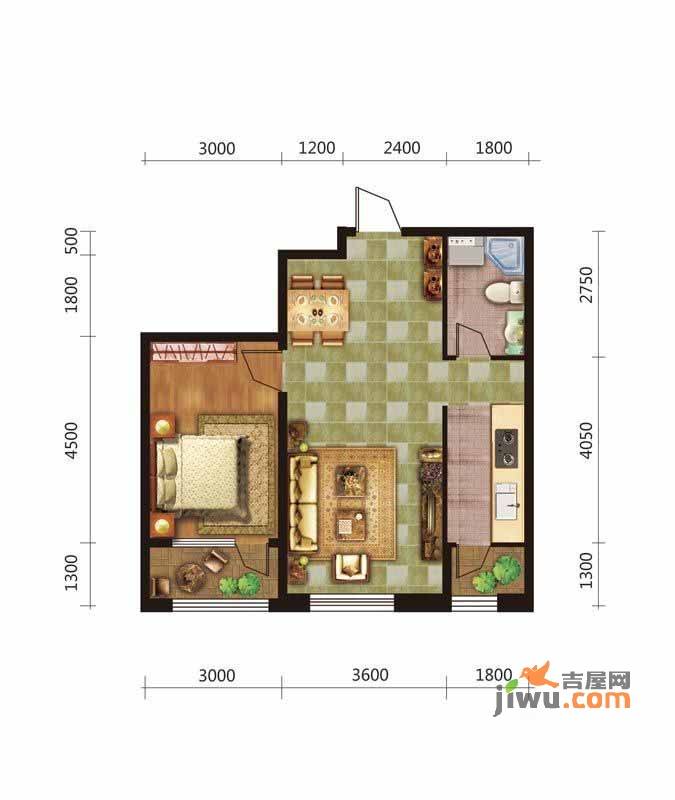 五矿万泉公元1室2厅1卫73.1㎡户型图