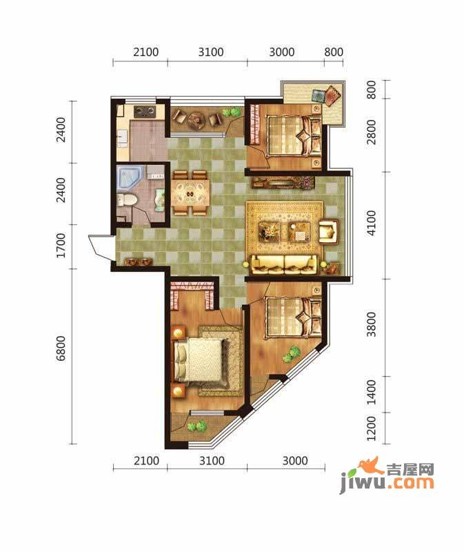 五矿万泉公元3室2厅1卫110.6㎡户型图