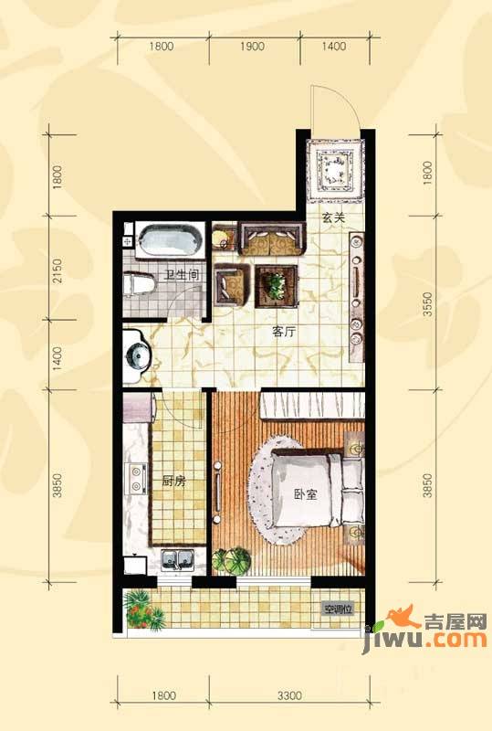 格林常青藤1室1厅1卫52㎡户型图