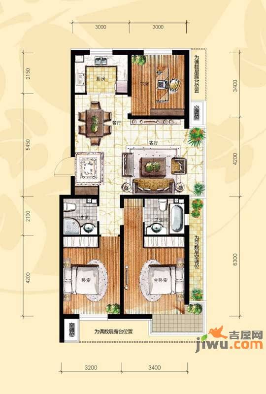 格林常青藤3室2厅2卫120㎡户型图