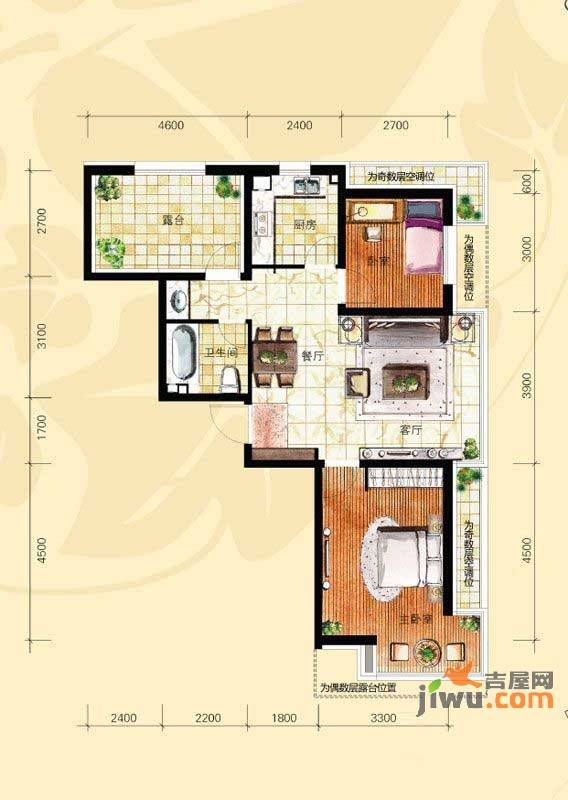 格林常青藤2室2厅1卫92㎡户型图