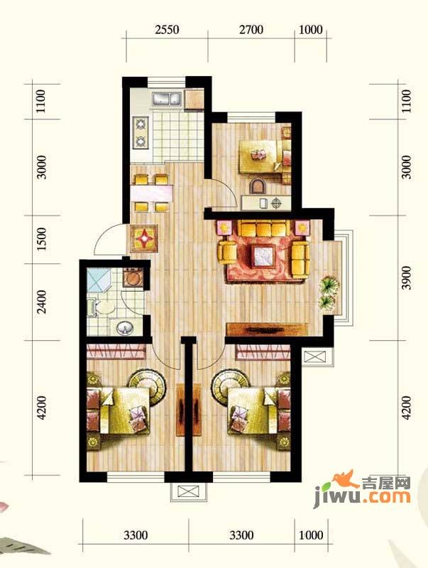 富海弘麟3室2厅1卫88.5㎡户型图