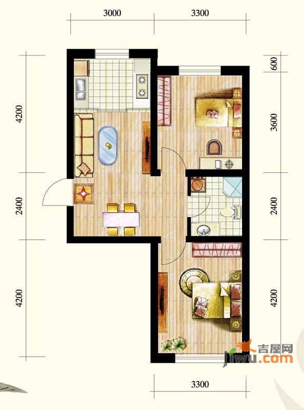 富海弘麟2室2厅1卫65.3㎡户型图