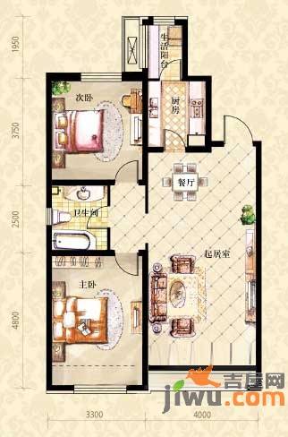 和泓国际2室2厅1卫93.9㎡户型图