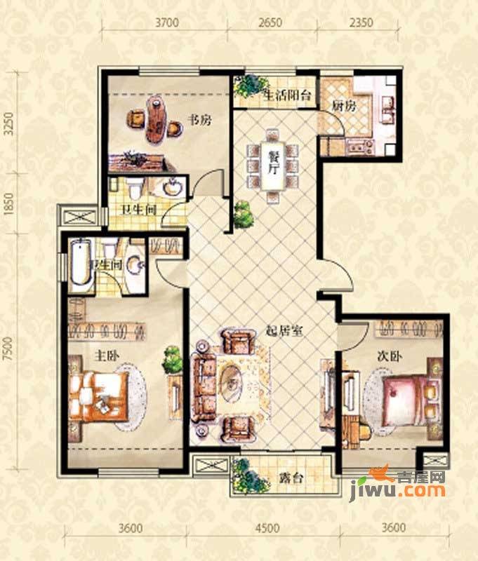 和泓国际3室2厅2卫141.9㎡户型图