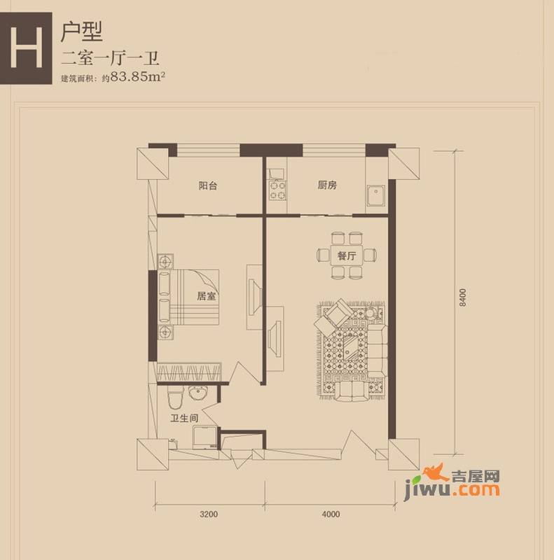 上新阶2室1厅1卫108.6㎡户型图