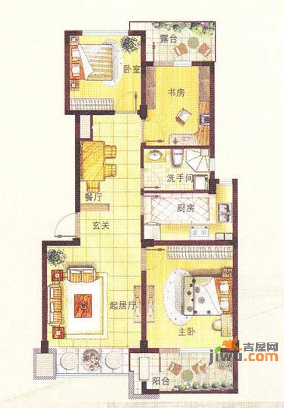 中铁·人杰水岸3室2厅1卫94㎡户型图