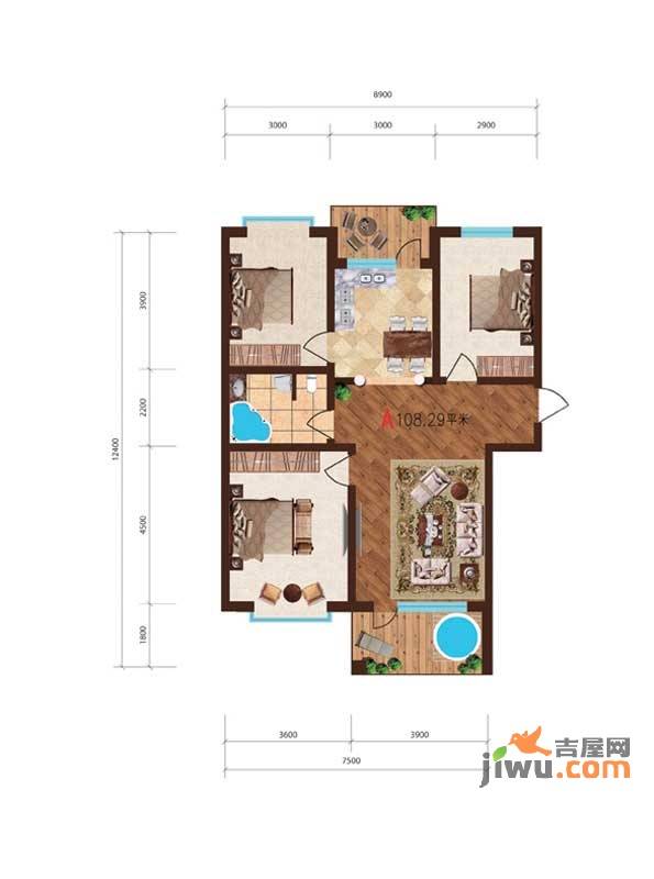 沈阳世界温泉部落（一期）美国郡普通住宅108.3㎡户型图