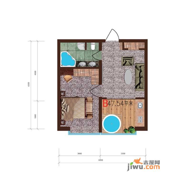 沈阳世界温泉部落（一期）美国郡普通住宅47.5㎡户型图