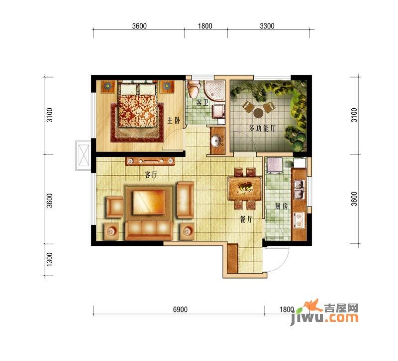 中海城和颂2室2厅1卫70㎡户型图