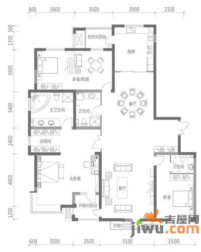 银河丽湾3室2厅3卫259.7㎡户型图