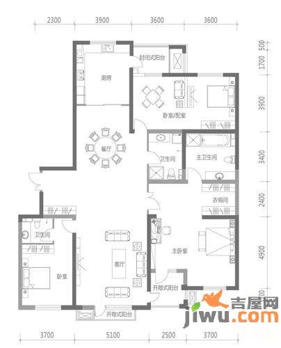 银河丽湾3室2厅3卫259.7㎡户型图