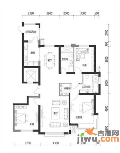 银河丽湾3室2厅2卫165㎡户型图