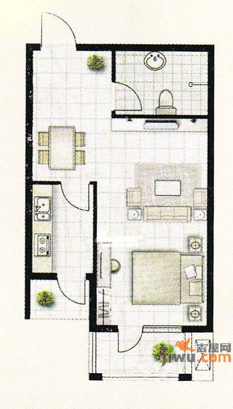 瑞赛居圣苑1室1厅1卫51㎡户型图