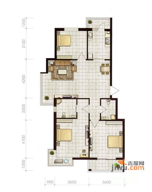 瑞赛居圣苑3室2厅2卫124.8㎡户型图