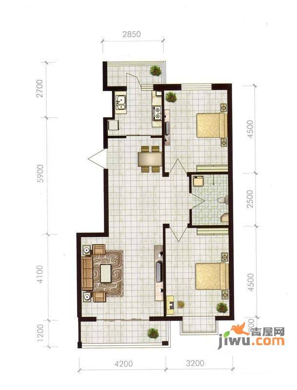 瑞赛居圣苑2室2厅1卫102.6㎡户型图