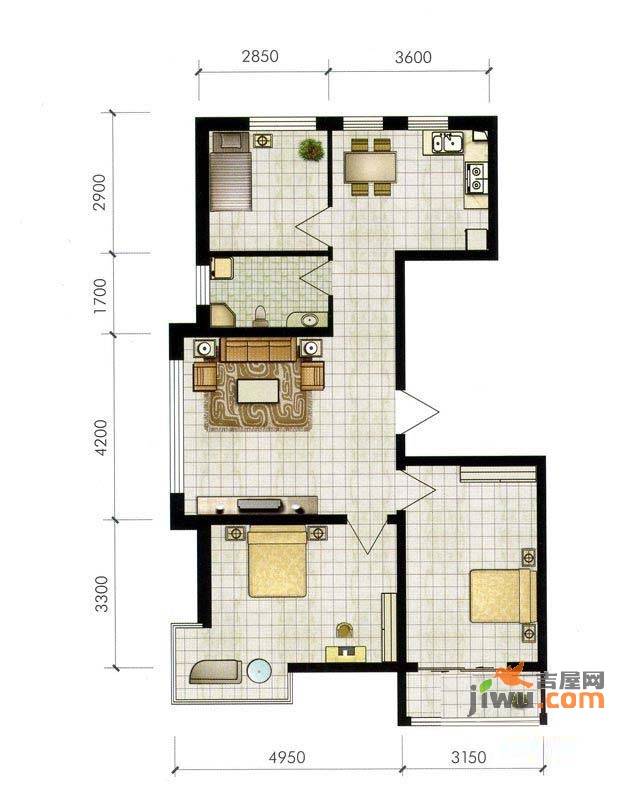 瑞赛居圣苑3室2厅1卫98.6㎡户型图