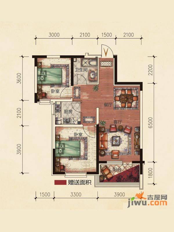 澳海西湖印象2室2厅1卫86㎡户型图