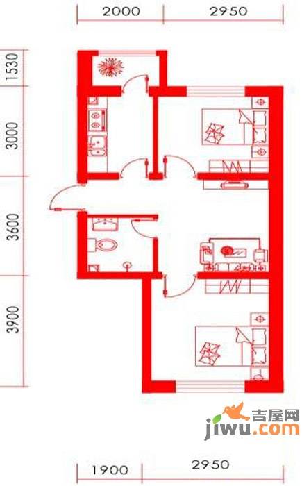 华瑞园中园2室1厅1卫52.9㎡户型图