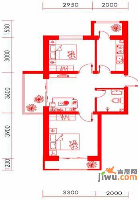 华瑞园中园2室1厅1卫52.9㎡户型图