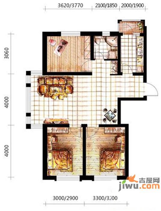 苏堤春晓3室2厅1卫92㎡户型图