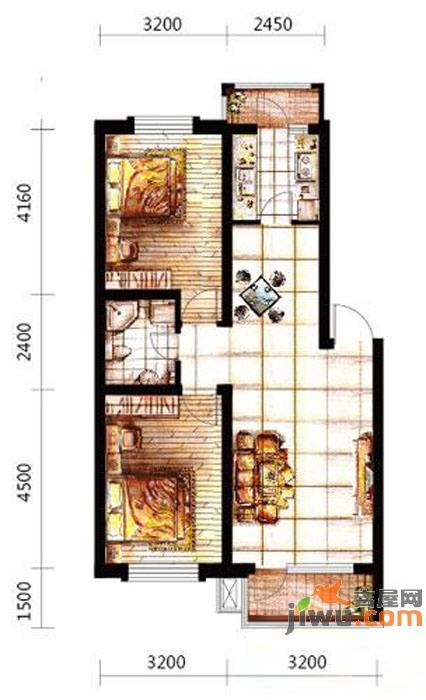 苏堤春晓2室2厅1卫90㎡户型图