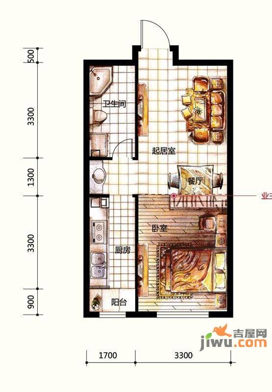 苏堤春晓1室1厅1卫58㎡户型图