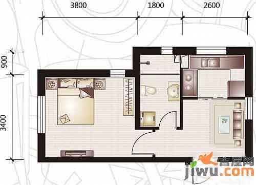 双E港二期1室1厅1卫43.5㎡户型图