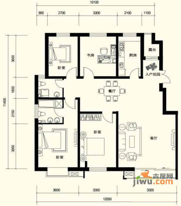 伊湾尊府3室2厅2卫136㎡户型图