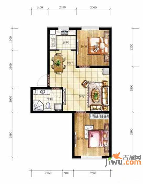 其仕郡2室2厅1卫73.7㎡户型图