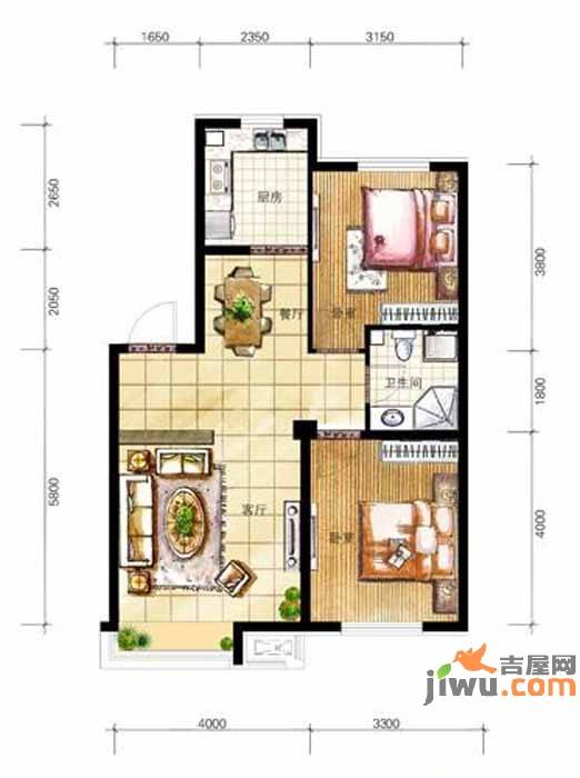 其仕郡2室2厅1卫88.4㎡户型图