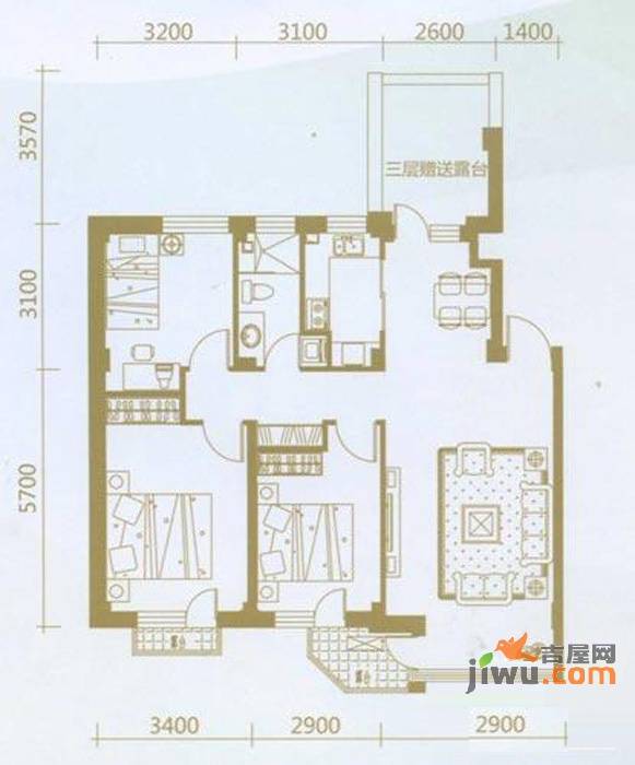 龙腾碧玉湾3室2厅1卫104.7㎡户型图