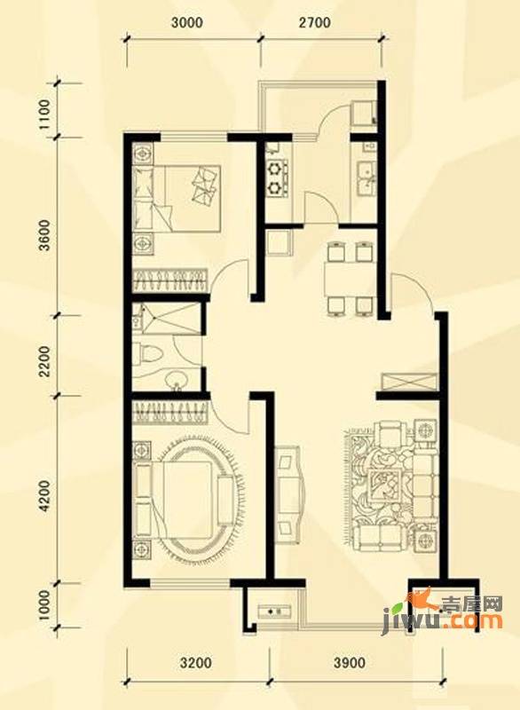 弘泽锦城2室2厅1卫82.6㎡户型图