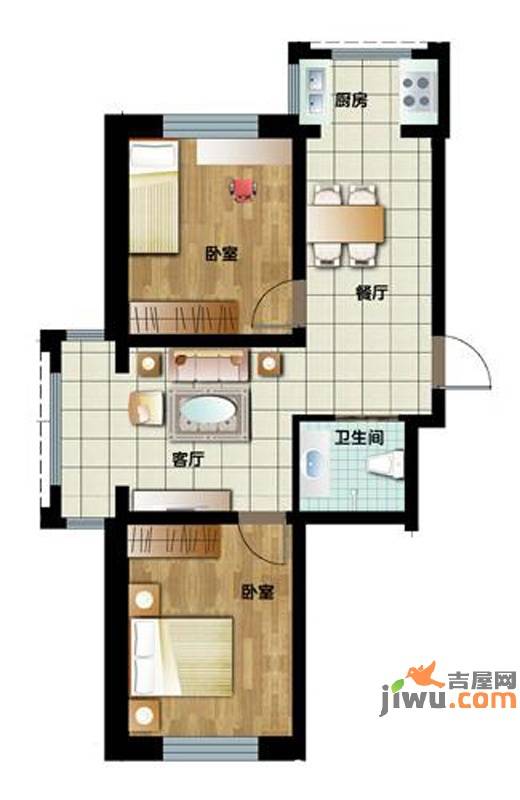 新水湾河畔花园2室2厅1卫73.3㎡户型图