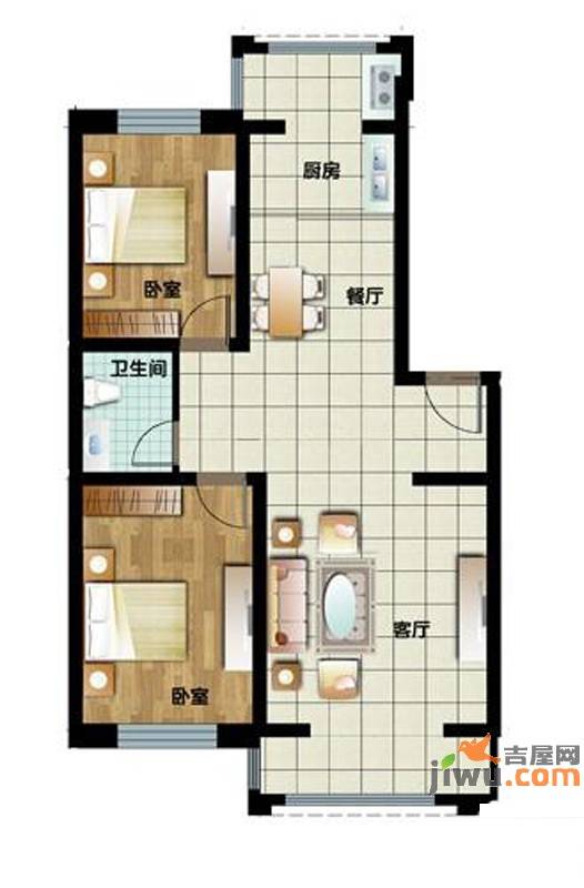 新水湾河畔花园2室2厅1卫94㎡户型图