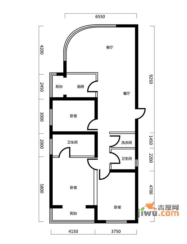 瑞宝国际花苑3室2厅2卫158㎡户型图