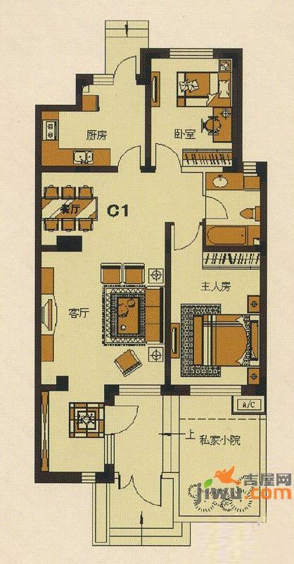 锦绣四合院2室2厅1卫94㎡户型图