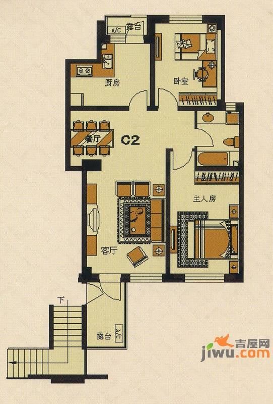 锦绣四合院2室2厅1卫89㎡户型图