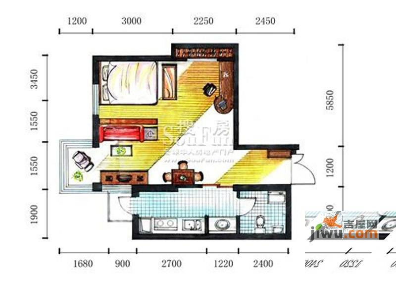 泛美华庭1室1厅1卫58㎡户型图