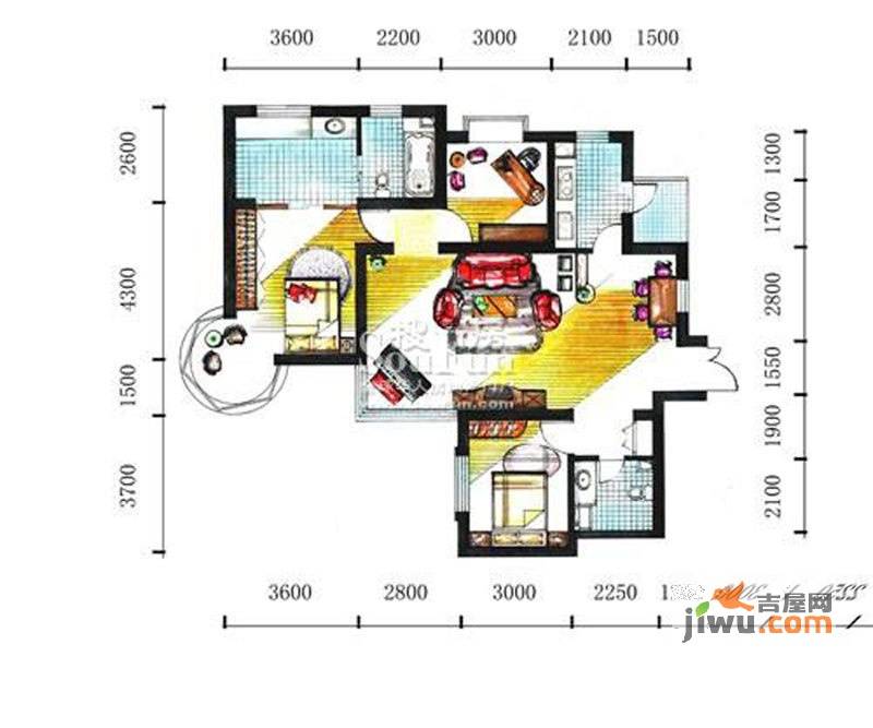 泛美华庭2室2厅2卫144㎡户型图