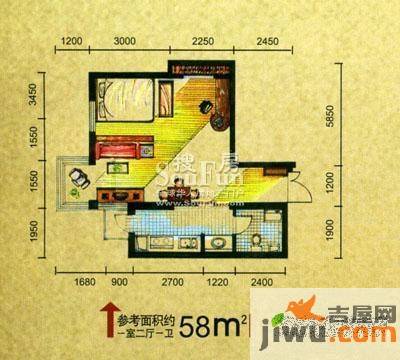 泛美华庭1室1厅1卫58㎡户型图