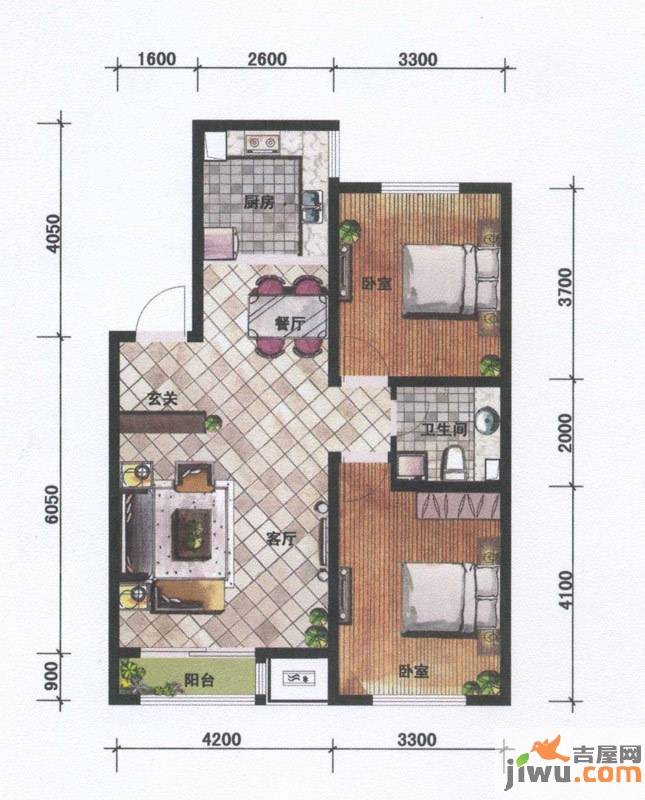 坤泰新界2室2厅1卫97.3㎡户型图