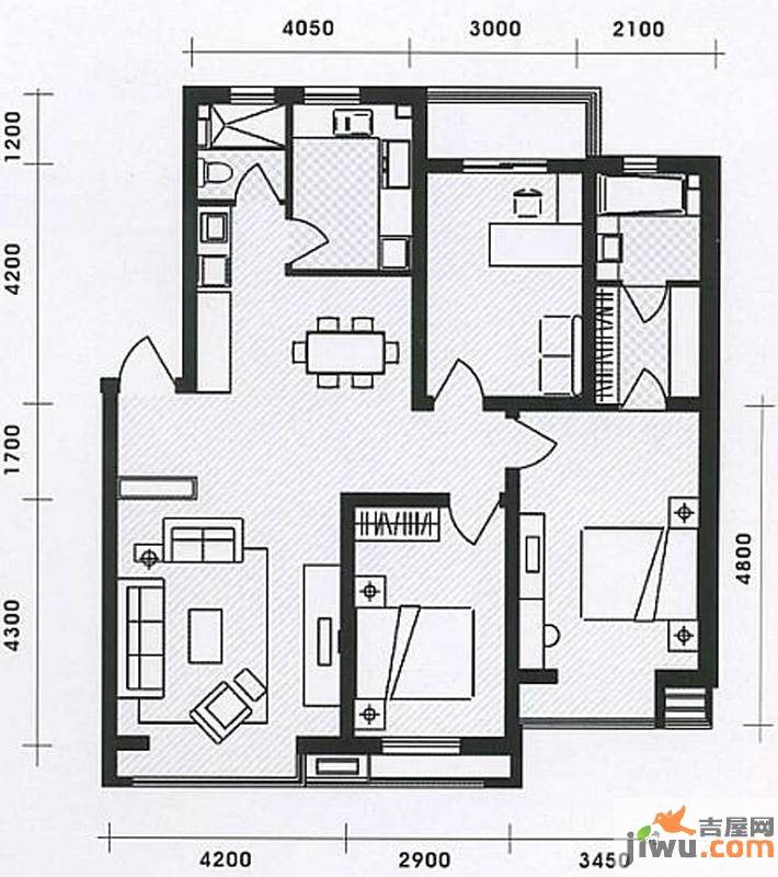 漾日华庭3室2厅2卫123.7㎡户型图