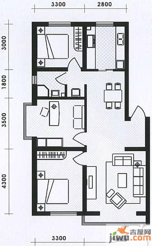 漾日华庭3室2厅1卫101.6㎡户型图