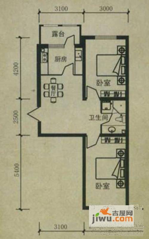 璟悦香湾2室1厅1卫64.9㎡户型图