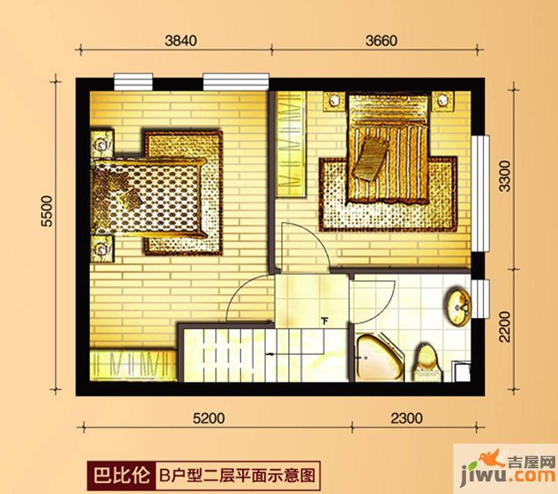 圣罗伦斯2室2厅2卫56㎡户型图